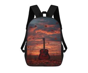 sinyumoney Autumn Guitar Sunset Mochila Escolar Grande Para Niños, Niñas, Adolescentes, Hombres Y Mujeres 17inch