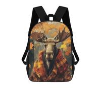 sinyumoney Autumn Moose with Plaid Scarf Mochila Escolar Infantil Impresa En 3D 17inch Mochilas De Moda Para Niños De Primaria Y Secundaria