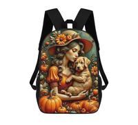 sinyumoney Autumn Pumpkin Lady with Puppy Mochila Escolar Impermeable Para Viajes, Mochila Para Ordenador Portátil, Ideal Para Acampar, Aventuras Al Aire Libre Y Viajes Diarios 17inch