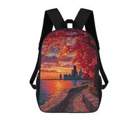 sinyumoney Autumn Sunset in City Mochila Escolar De 17 Pulgadas Para Adolescentes, Con Estampado 3D, Ajustable Y Con Bolsillos, Ideal Para Niños, Niñas Y Estudiantes.