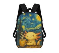 sinyumoney Axolotl Coffee Starry Night Painting Mochila Escolar Mochilas Escolares Para Niñas Y Niños Mochila Con Bolsillo Mochila Escolar De Moda Para Niños 17inch