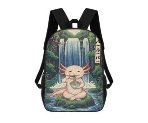 sinyumoney Axolotl Eating Ramen by Waterfall Mochila Escolar Impresa En 3D Mochilas Informales Para Niños Mochila Escolar Impresa En 3D Para Niños De Primaria Y Secundaria 17inch