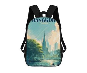 sinyumoney Bangkok Thailand Cityscape Illustration Mochilas Escolares Resistentes Al Agua, Mochila Escolar De Negocios Para Campus, Actividades Al Aire Libre, Viajes Y Deportes 17inch
