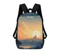 sinyumoney Bangkok Thailand Sunset Cityscape Illustration Mochila Escolar Informal Para El Día A Día, Para La Escuela, El Trabajo Y Los Viajes Para Hombres Y Mujeres 17inch