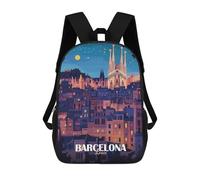 sinyumoney Barcelona Spain Cityscape at Night Mochila Escolar Para Niñas Mochila Impermeable Mochila Informal De Día Mochila Ligera Para Niño Y Niña Mochila Escolar 17inch