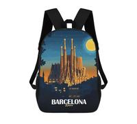 sinyumoney Barcelona Spain Sagrada Familia Illustration Mochila Infantil, Mochila Escolar Impresa En 3D, Mochila Para Niños Y Niñas, Mochila Escolar Ajustable Para La Escuela Primaria 17inch