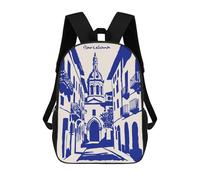 sinyumoney Barcelona Street View in Blue Mochila Escolar Infantil De 17 Pulgadas, Mochila Escolar Impresa En 3D Para Niños De Primaria Y Secundaria