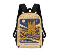 sinyumoney Barcelona Travel Poster Art Deco Style Mochila Escolar Para La Escuela Secundaria, Preparatoria, Universidad, Viajes Para Niñas, Niños Y Adolescentes 17inch