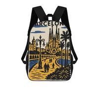 sinyumoney Barcelona Travel Poster Illustration Mochilas De 17 Pulgadas Para Niños, Mochilas Escolares Impresas En 3D Para Estudiantes De Primaria Y Secundaria, Para Niños Y Niñas.