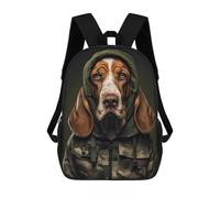 sinyumoney Basset Hound Camo Jacket Mochilas De 17 Pulgadas Para Niños, Mochilas Escolares Impresas En 3D Para Estudiantes De Primaria Y Secundaria, Para Niños Y Niñas.