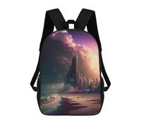 sinyumoney Beach Cityscape with Futuristic Skyscrapers Mochila Escolar Para Niñas Mochila Impermeable Mochila Informal De Día Mochila Ligera Para Niño Y Niña Mochila Escolar 17inch