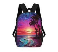 sinyumoney Beach Sunset Palm Trees Mosaic -1 Mochila Escolar, Bolso Resistente Para Portátil, Ideal Para Acampar, Aventuras Al Aire Libre Y Viajes Diarios 17inch