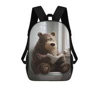 sinyumoney Bear Reading on Toilet Mochila Escolar Infantil De 17 Pulgadas, Mochila Escolar Impresa En 3D Para Niños De Primaria Y Secundaria