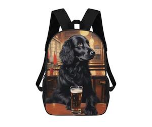 sinyumoney Beer Flat Coated Retriever Mochila Escolar, Mochila De Viaje Resistente Al Agua, Mochila Para Computadora Para Niñas, Niños Y Adolescentes 17inch