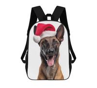 sinyumoney Belgian Malinois Dog with Santa Hat Portrait Mochila Infantil, Mochila Escolar Impresa En 3D, Mochila Para Niños Y Niñas, Mochila Escolar Ajustable Para La Escuela Primaria 17inch