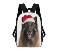 sinyumoney Belgian Tervuren Dog with Santa Hat Mochilas Para Niños Mochila Escolar Mochila Escolar Impresa En 3D Para Niños Estudiantes De Primaria Y Secundaria 17inch
