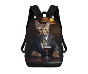 sinyumoney Bengal Cat in The Pub Mochila Escolar Infantil Con Impresión 3D, Mochila Escolar Informal Para Niños De Primaria Y Secundaria 17inch