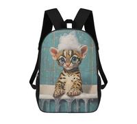 sinyumoney Bengal Kitten Bath Time Mochila Escolar Infantil De 17 Pulgadas Con Estampado 3D De Películas De Anime Para Niños, Mochila De Viaje, Mochila Escolar Infantil