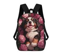 sinyumoney Bernese Mountain Dog Puppy in Roses Mochila Ligera Informal Para El Día A Día, Mochila Escolar Para Adolescentes, Chicas, Chicos, Mujeres Y Hombres 17inch