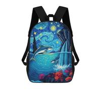 Sinyumoney Beyond The Elephant Mochila Niño Niña 3D, Bolsa De Escuela, Mochila Para Niños Pequeños, Mochila Casual, Bolsa De Libros De Moda, Delfines Starry Night Sky, 17"