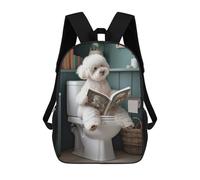 sinyumoney Bichon Frise on The Toilet Mochila Escolar Impresa En 3D Para Niños, Mochila Escolar, Mochilas De Viaje, Bolso Informal De Moda Para Niños Y Estudiantes 17inch