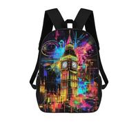 sinyumoney Big Ben Neon Art Print Mochilas Infantiles Impresas En 3D De 17 Pulgadas. Mochila Escolar Informal Impresa En 3D Para Niños De Primaria Y Secundaria.