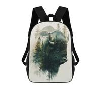 sinyumoney Bison And Forest Double Exposure Mochila, Mochila Escolar Impresa En 3D, Bolsa Para El Almuerzo Escolar, Mochila De Viaje, Mochila Para Amigos, Mochila Escolar Para Niñas Y Niños 17inch