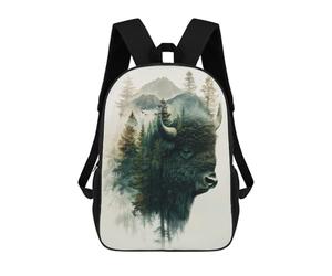 sinyumoney Bison And Forest Double Exposure Mochila, Mochila Escolar Impresa En 3D, Bolsa Para El Almuerzo Escolar, Mochila De Viaje, Mochila Para Amigos, Mochila Escolar Para Niñas Y Niños 17inch