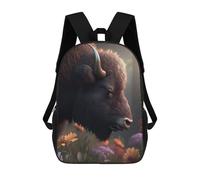 sinyumoney Bison with Flowers Field Mochila Ligera Para La Escuela, Mochila Escolar, Mochila Para La Universidad Para Niñas Y Adolescentes 17inch