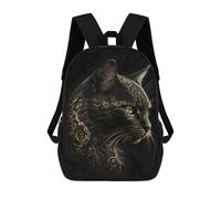 sinyumoney Black And Gold Cat 17inch Mochilas Escolares Impresas En 3D, Mochilas Escolares De Moda Para Niños De Primaria Y Secundaria
