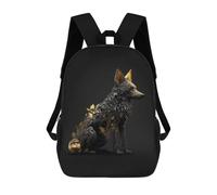 sinyumoney Black And Gold Fox Mochila Escolar De 17 Pulgadas Para Adolescentes, Con Estampado 3D, Ajustable Y Con Bolsillos, Ideal Para Niños, Niñas Y Estudiantes.