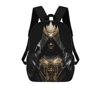 sinyumoney Black And Gold Hooded King Mochila Escolar De 17 Pulgadas Para Adolescentes, Con Estampado 3D, Ajustable Y Con Bolsillos, Ideal Para Niños, Niñas Y Estudiantes.