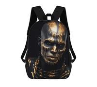 sinyumoney Black And Gold Skull Face Mochila Escolar Ligera E Informal Para El Día A Día, Ideal Para La Escuela, El Trabajo O Los Viajes 17inch
