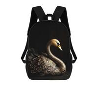 sinyumoney Black And Gold Swan Mochilas Infantiles Impresas En 3D De 17 Pulgadas. Mochila Escolar Informal Impresa En 3D Para Niños De Primaria Y Secundaria.