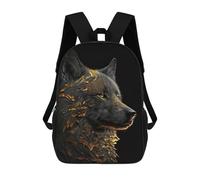 sinyumoney Black And Gold Wolf Mochila Escolar De 17 Pulgadas Para Adolescentes, Con Estampado 3D, Ajustable Y Con Bolsillos, Ideal Para Niños, Niñas Y Estudiantes.
