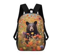 sinyumoney Black Bear in Flower Field-1 Mochilas Infantiles Impresas En 3D De 17 Pulgadas. Mochila Escolar Informal Impresa En 3D Para Niños De Primaria Y Secundaria.
