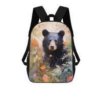 sinyumoney Black Bear in Flowers Mochila Escolar Infantil Impresa En 3D 17inch Mochilas De Moda Para Niños De Primaria Y Secundaria