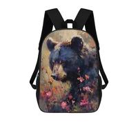 sinyumoney Black Bear in Flowers Mochila Escolar Infantil Impresa En 3D Para Niños, Mochila De Viaje De Alta Capacidad, Mochilas Para Libros De 17 Pulgadas Para Niños