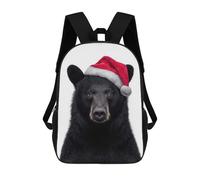 sinyumoney Black Bear with Christmas Santa Hat Mochila Infantil, Mochila Escolar Impresa En 3D, Mochila Para Niños Y Niñas, Mochila Escolar Ajustable Para La Escuela Primaria 17inch