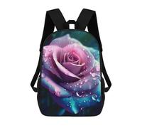 Sinyumoney Black Beauty in Red Moon Mochila Escolar Impresa En 3D Para Niños Y Niñas Mochila Portátil Para Niños/Estudiantes/Adultos, Blue And Pink Rose In Rain, 17"
