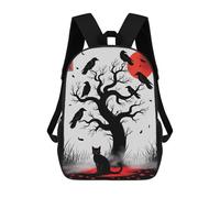 sinyumoney Black Cat And Crows Under Red Moon Mochila Escolar Para Niñas Y Niños, Mochilas De Gran Capacidad, Mochilas Ligeras Para Niños Y Estudiantes 17inch