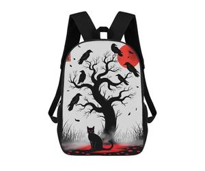 sinyumoney Black Cat And Crows Under Red Moon Mochila Escolar Para Niñas Y Niños, Mochilas De Gran Capacidad, Mochilas Ligeras Para Niños Y Estudiantes 17inch