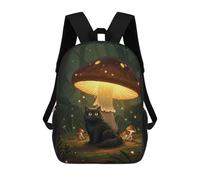 sinyumoney Black Cat And Glowing Mushroom Mochila Escolar Para Niñas Y Niños, Mochilas De Gran Capacidad, Mochilas Ligeras Para Niños Y Estudiantes 17inch