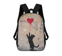 sinyumoney Black Cat And Red Heart Mochila Escolar Infantil De 17 Pulgadas, Mochila Escolar Impresa En 3D Para Niños De Primaria Y Secundaria