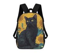 sinyumoney Black Cat And Sunflowers Mochila Escolar Infantil Con Impresión 3D, Mochila Escolar Informal Para Niños De Primaria Y Secundaria 17inch
