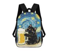 sinyumoney Black Cat Beer Starry Night Mochila Infantil Con Impresión 3D, Mochila Escolar Para Niños, Mochila Informal Divertida Para Niños Y Adolescentes 17inch
