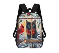 sinyumoney Black Cat & Birds Winter Window Mochila Escolar Infantil Impresa En 3D Para Niños, Mochilas De Viaje De Alta Capacidad, Bolsas Para Libros, Mochila Escolar Infantil 17inch