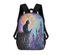 sinyumoney Black Cat Castle Moon Night Mochila Escolar De 17 Pulgadas Impresa En 3D Mochilas Infantiles Mochila Genial Impresa En 3D Para Niños De Primaria Y Secundaria