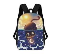 sinyumoney Black Cat Day And Night Mochila Escolar Impresa En 3D 17inch Mochilas De Moda Para Niños, Mochilas Escolares Para Niños De Primaria Y Secundaria