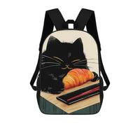 sinyumoney Black Cat Eating Croissant Mochila Escolar Para Ordenador Portátil Para La Escuela/trabajo/viajes: Perfecta Para Viajes, Trabajo Y Uso Diario 17inch
